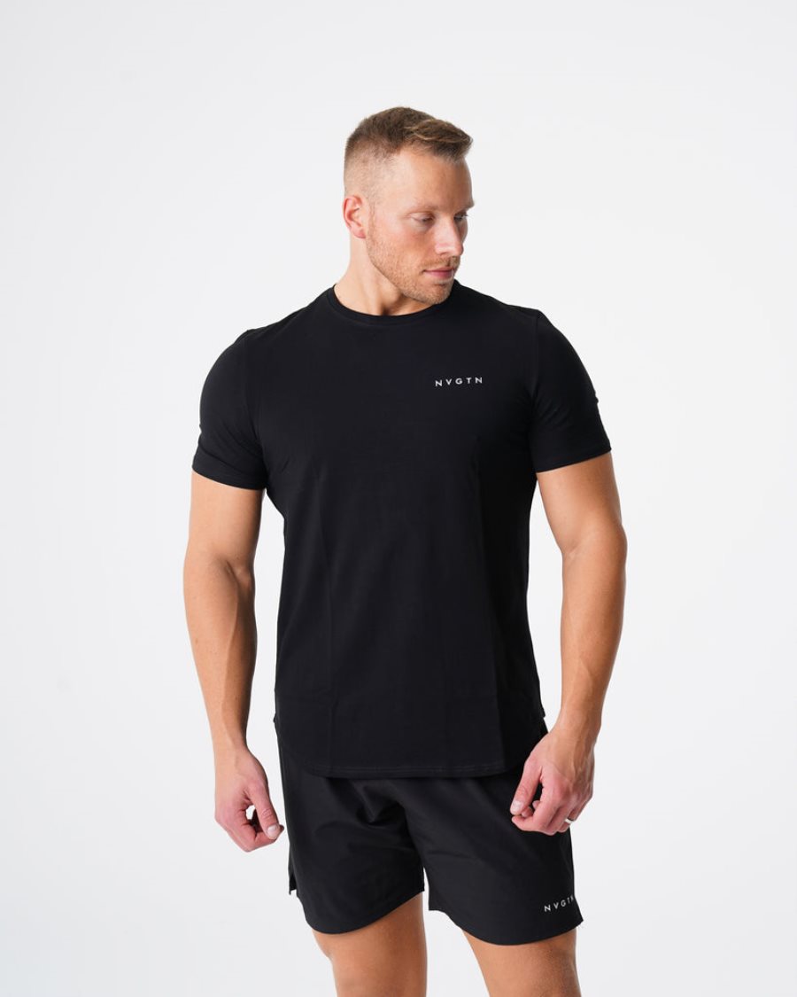 Black Men's NVGTN Pulse Fitted T Shirts Dubai | CmgzWkYB