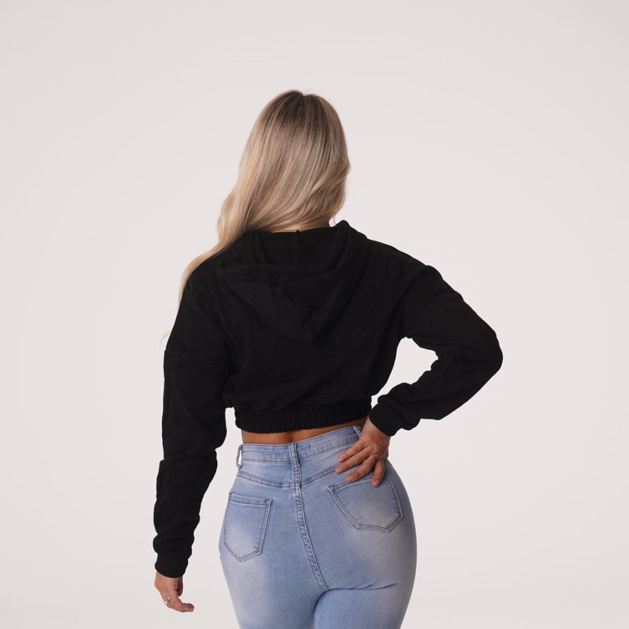 Black Women's NVGTN Cozy Vibes Drop Shoulder Cropped Hoodie Dubai | MwZWaRjb