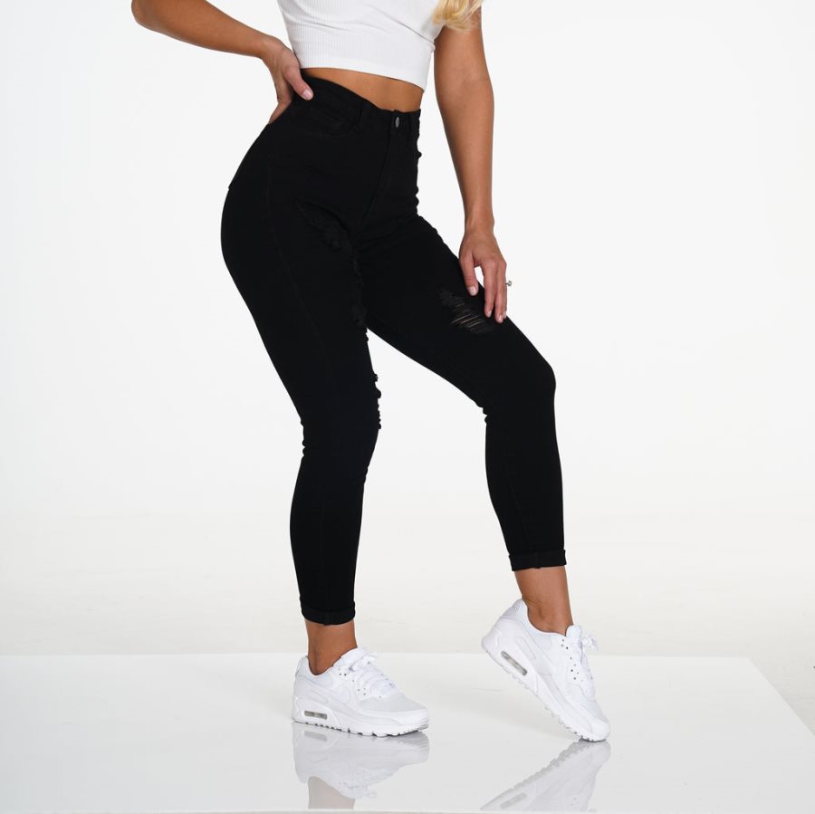 Black Women's NVGTN Navishape Ripped Jeans Dubai | ire77lFa