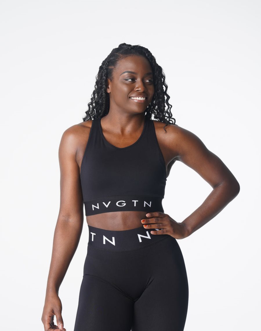 Black Women's NVGTN Trilogy Sport Seamless Sports Bra Dubai | EkuYpAnF