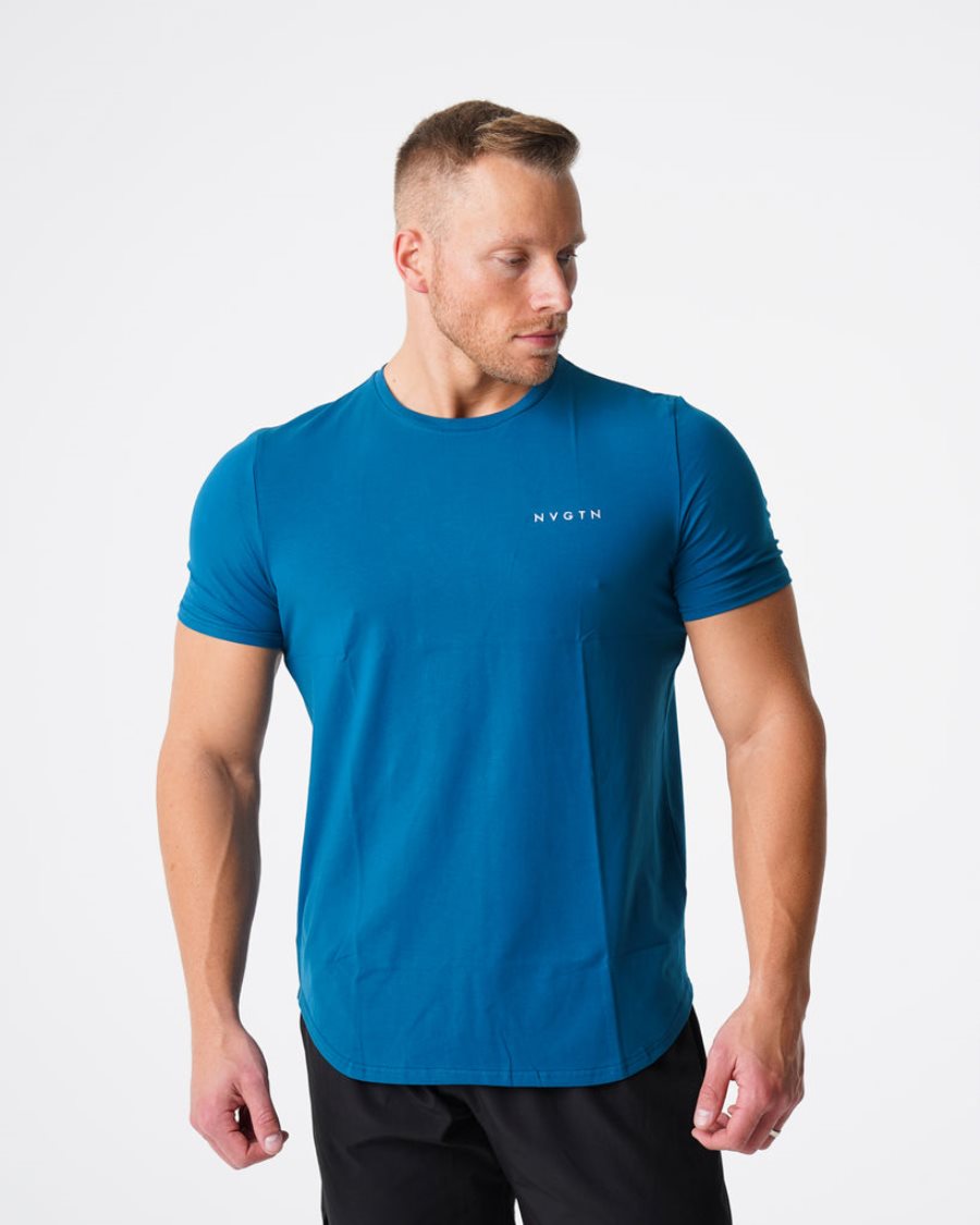 Blue Men's NVGTN Pulse Fitted T Shirts Dubai | SY6JLoUd