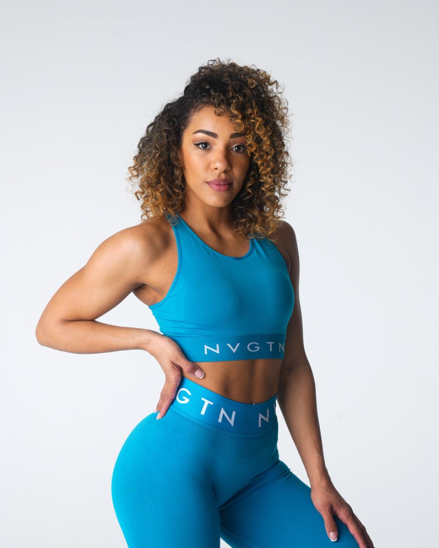 Blue Women's NVGTN Trilogy Sport Seamless Sports Bra Dubai | 4XaW5DD4