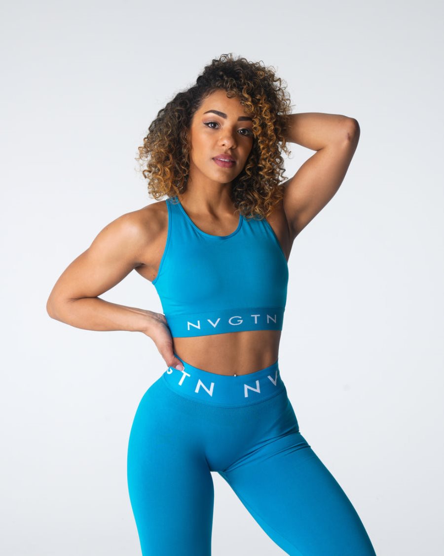 Blue Women's NVGTN Trilogy Sport Seamless Sports Bra Dubai | 4XaW5DD4