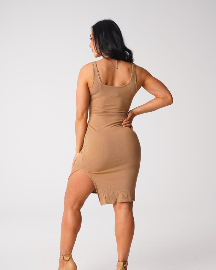 Brown Women's NVGTN Golden Vibes Cut Out Midi Dress Dubai | dMWYjoTT