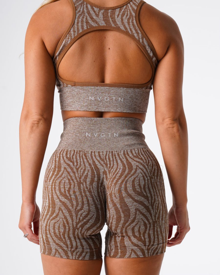 Brown Women's NVGTN Zebra Seamless Shorts Dubai | eQHGQkx2