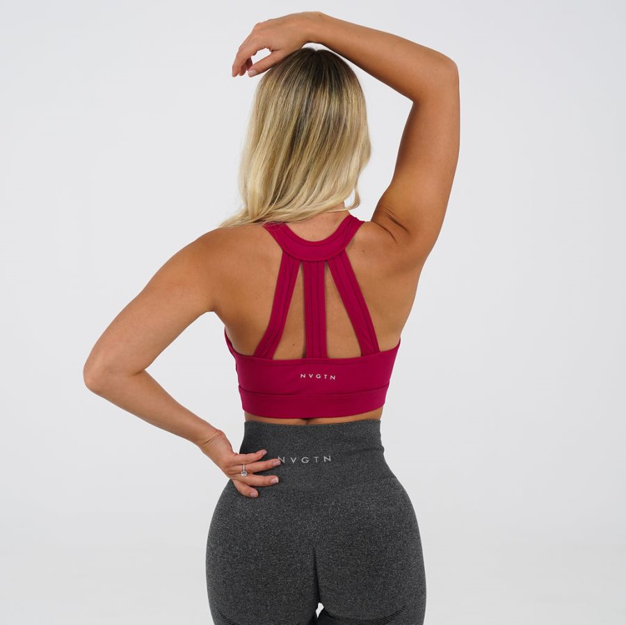 Burgundy Women's NVGTN Trio Sports Bra Dubai | Yvtq3h8v