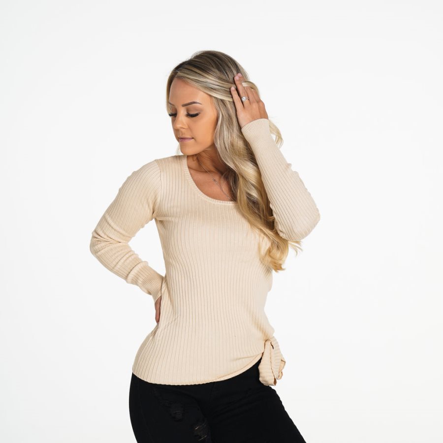 Cream Women's NVGTN Fireside Ribbed Long Sleeve Tops Dubai | uHe6317B