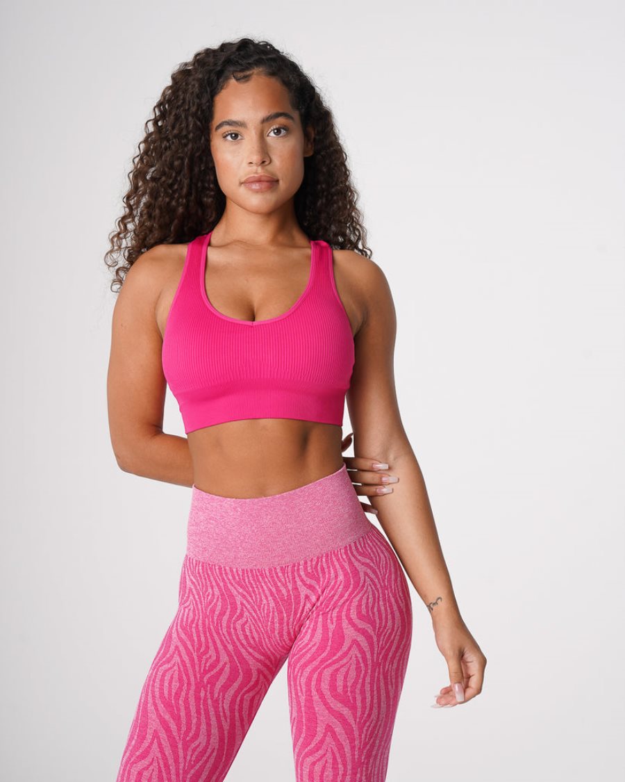 Fuchsia Women's NVGTN Galaxy Ribbed Seamless Sports Bra Dubai | PONQFdnf