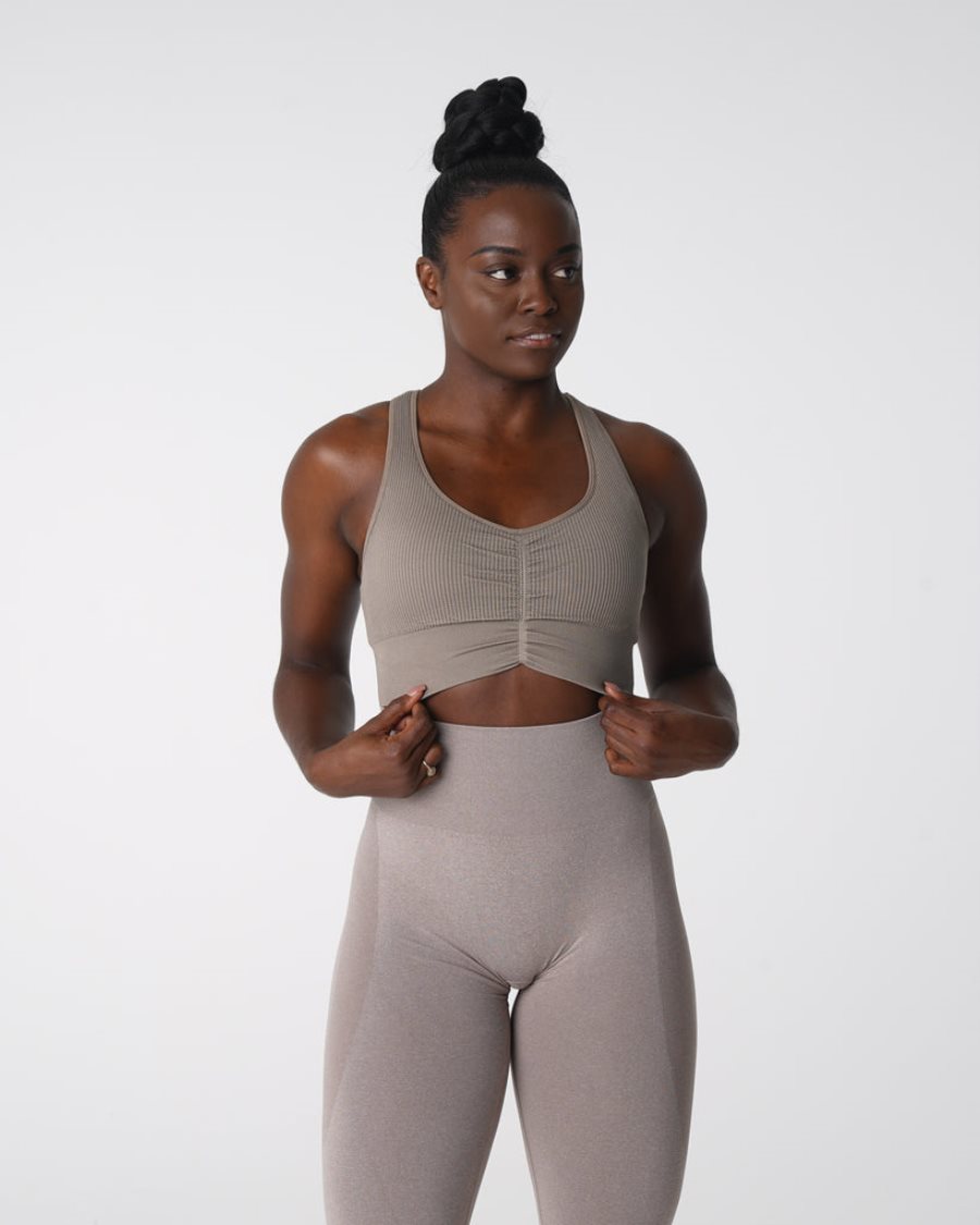 Grey Brown Women's NVGTN Cinched Seamless Sports Bra Dubai | rW5dnR5f