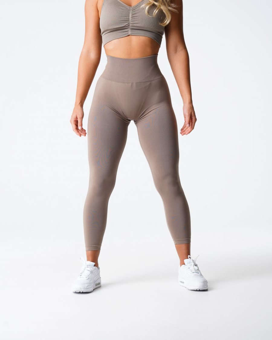 Grey Brown Women's NVGTN Solid Seamless Leggings Dubai | 7FLjnZiR