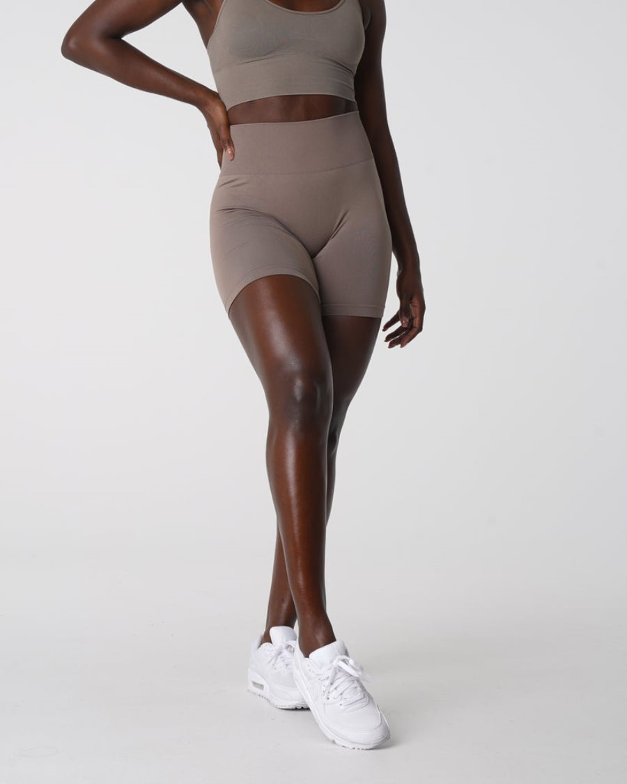 Grey Brown Women's NVGTN Solid Seamless Shorts Dubai | vyEDRBzp