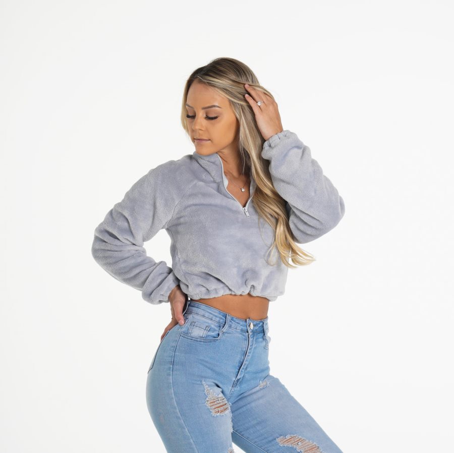 Grey Women's NVGTN Cropped Teddy Fleece Dubai | YAOBQcop