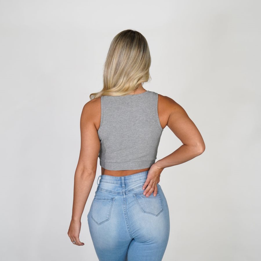 Grey Women's NVGTN Out and About Ribbed Crop Tops Dubai | oAoCdXge