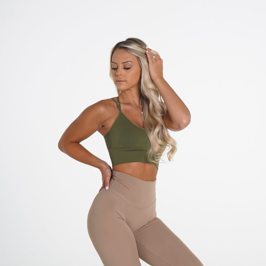 Khaki Green Women's NVGTN Flourish Seamless Sports Bra Dubai | 0UeduAGz