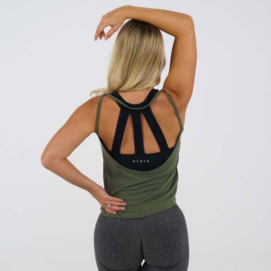 Khaki Green Women's NVGTN Flow Tanks Dubai | uKPAhFAx