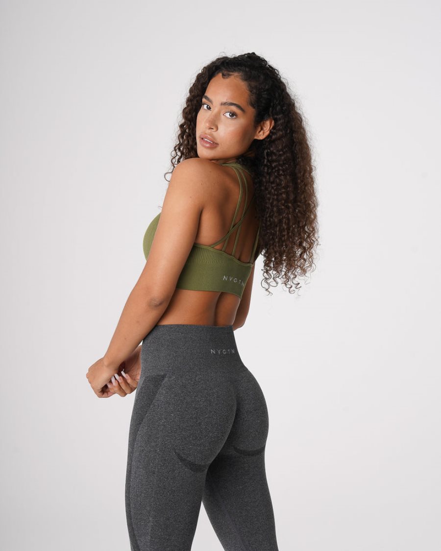 Khaki Green Women's NVGTN Galaxy Ribbed Seamless Sports Bra Dubai | jzTCbsZ1