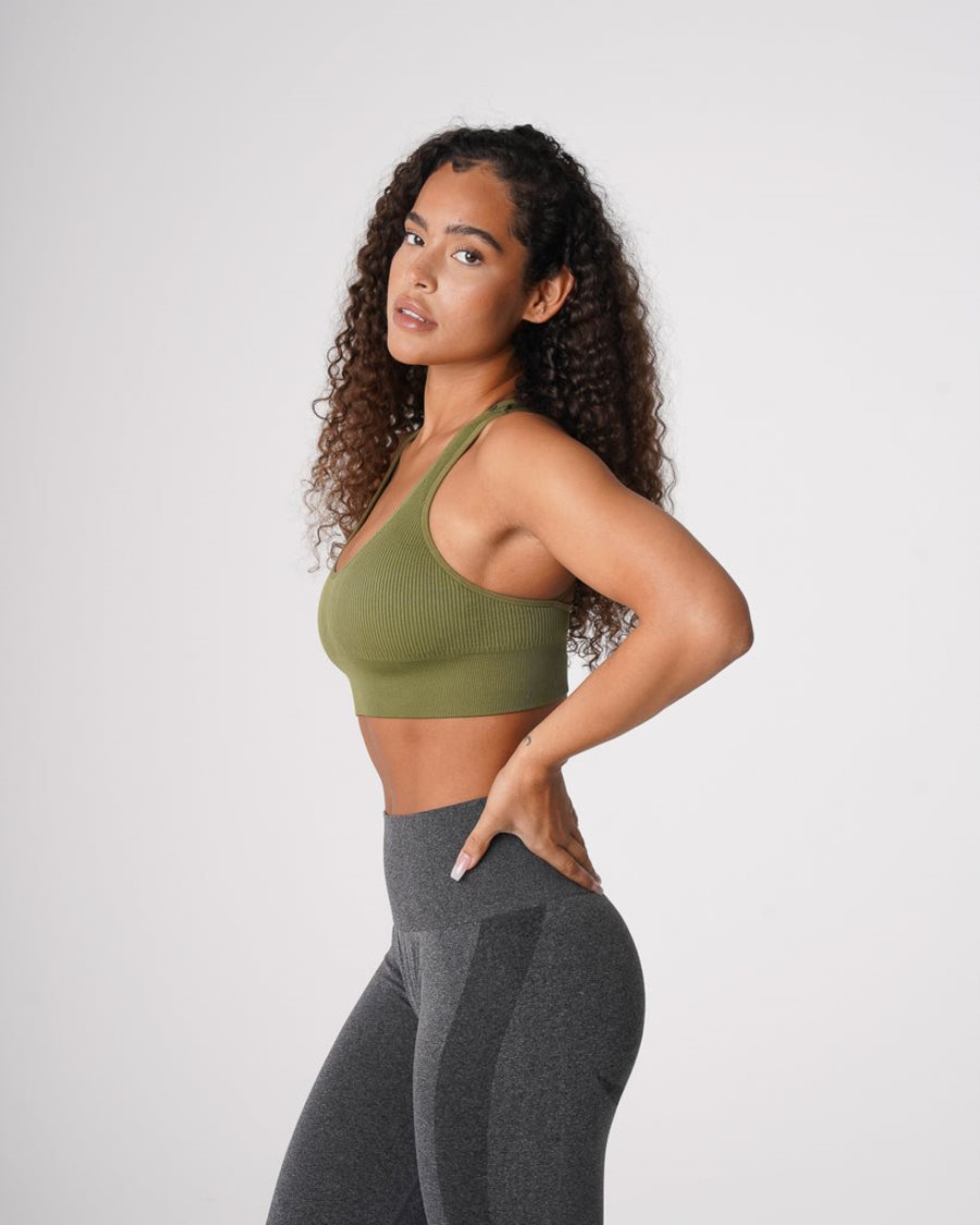 Khaki Green Women's NVGTN Galaxy Ribbed Seamless Sports Bra Dubai | jzTCbsZ1