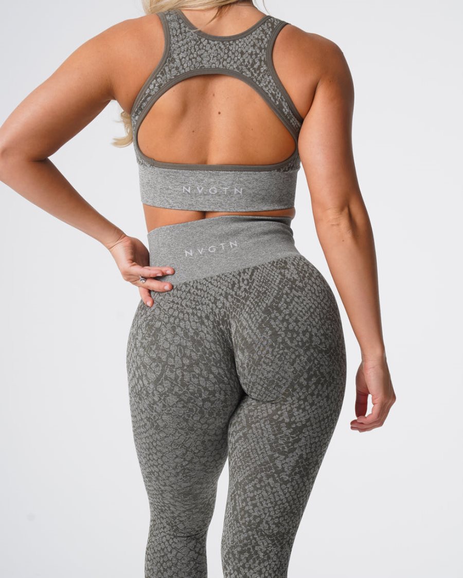 Khaki Green Women's NVGTN Snakeskin Seamless Leggings Dubai | fss9w3Pq