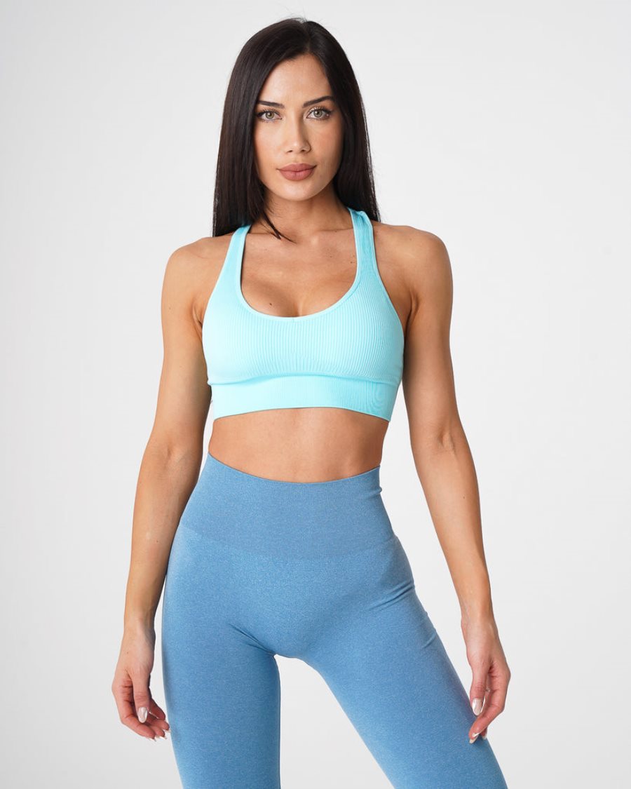 Light Turquoise Women's NVGTN Galaxy Ribbed Seamless Sports Bra Dubai | FkWmk2ui