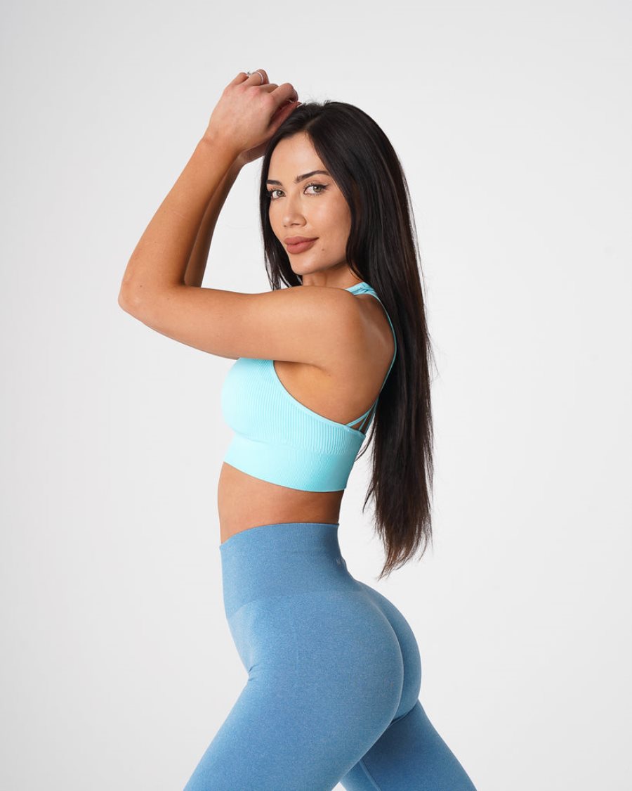 Light Turquoise Women's NVGTN Galaxy Ribbed Seamless Sports Bra Dubai | FkWmk2ui