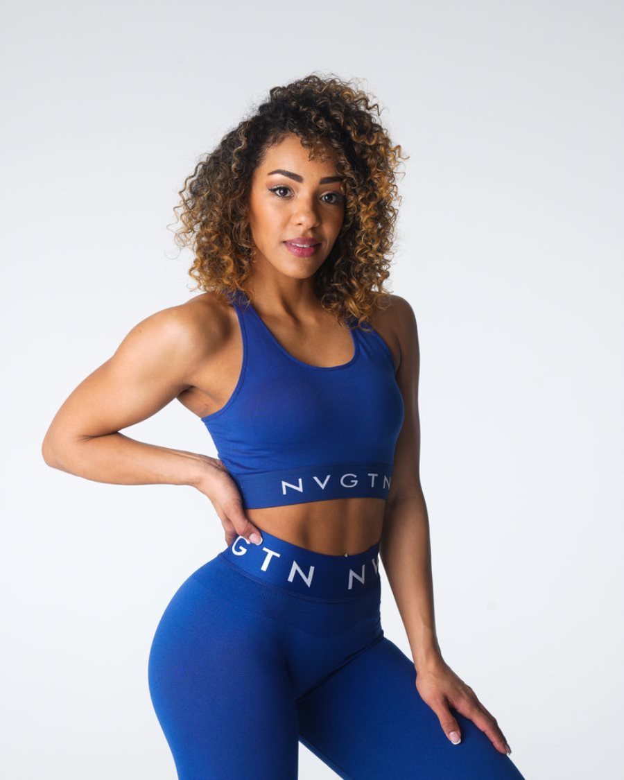 Navy Women's NVGTN Legacy Sport Seamless Sports Bra Dubai | CPu4TgFs