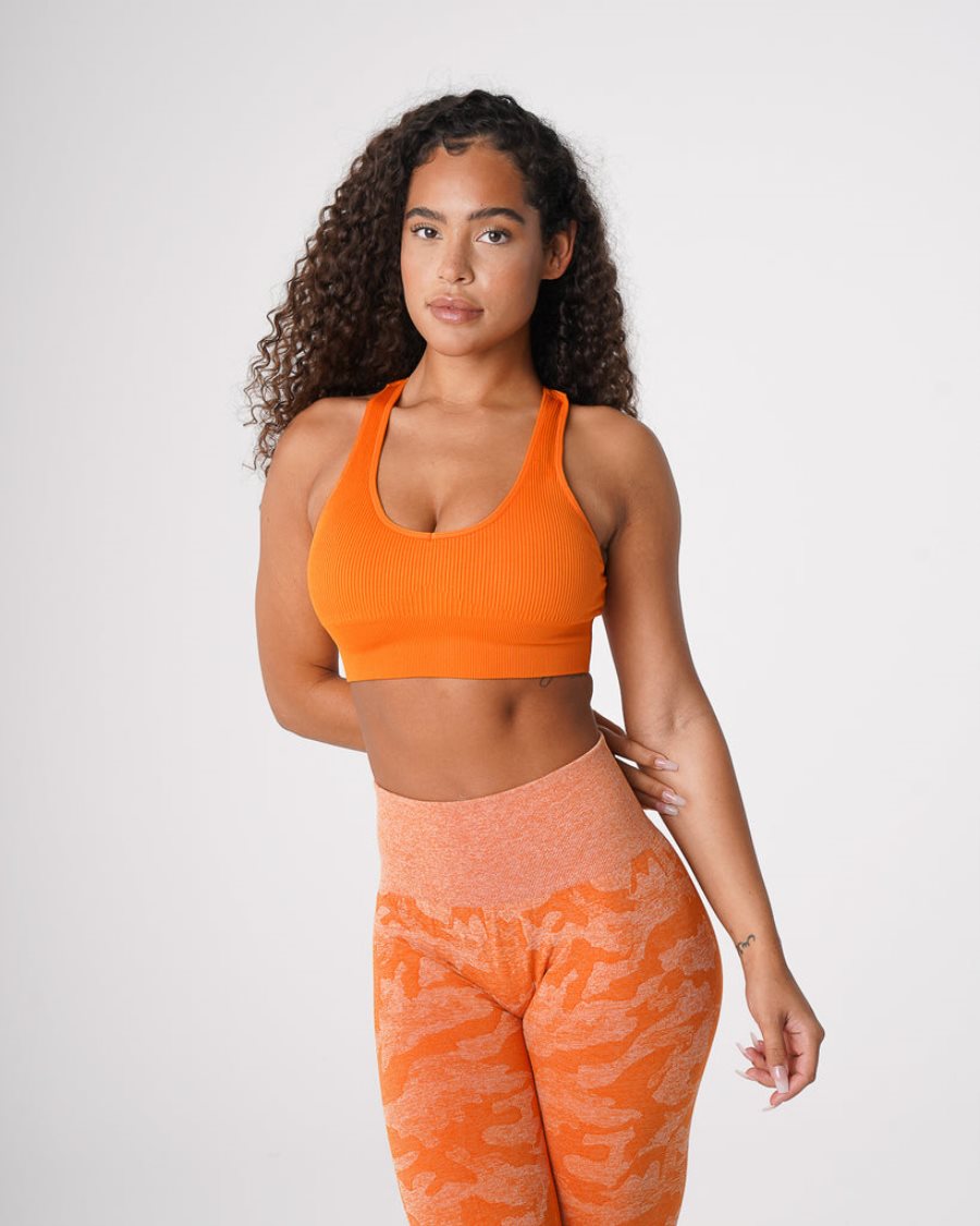 Orange Women's NVGTN Galaxy Ribbed Seamless Sports Bra Dubai | CClLljYl