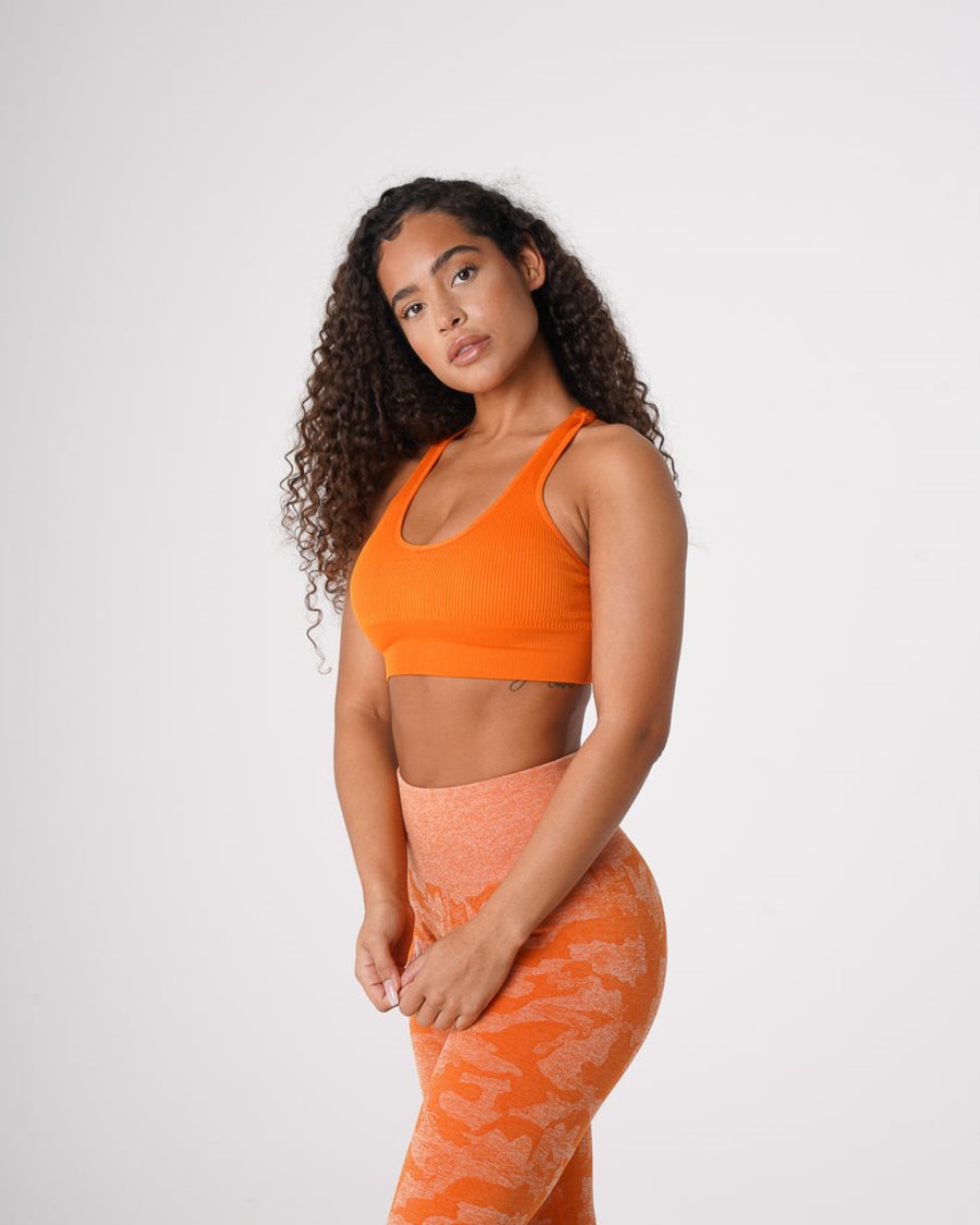 Orange Women's NVGTN Galaxy Ribbed Seamless Sports Bra Dubai | CClLljYl