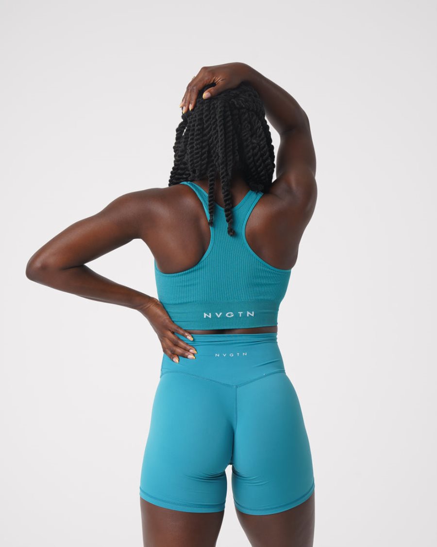 Turquoise Women's NVGTN Cinched Seamless Sports Bra Dubai | 8WHmfyc2