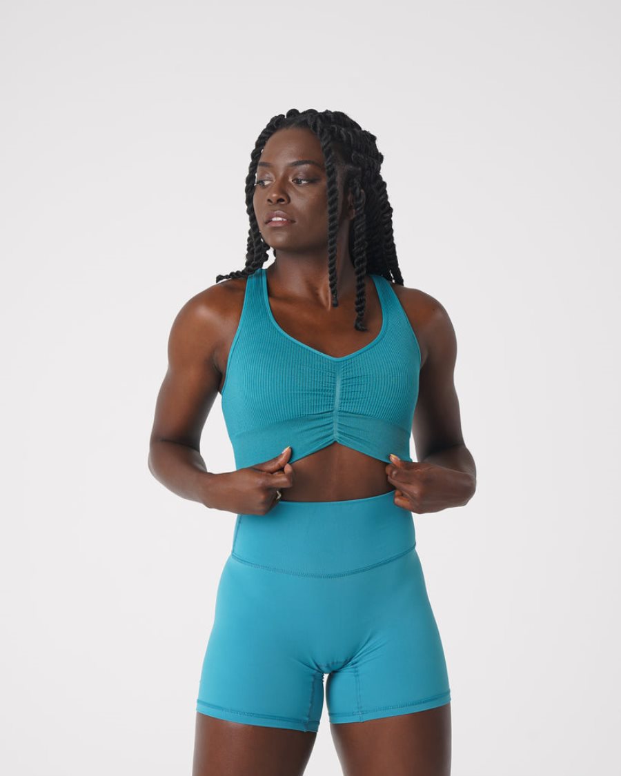 Turquoise Women's NVGTN Cinched Seamless Sports Bra Dubai | 8WHmfyc2