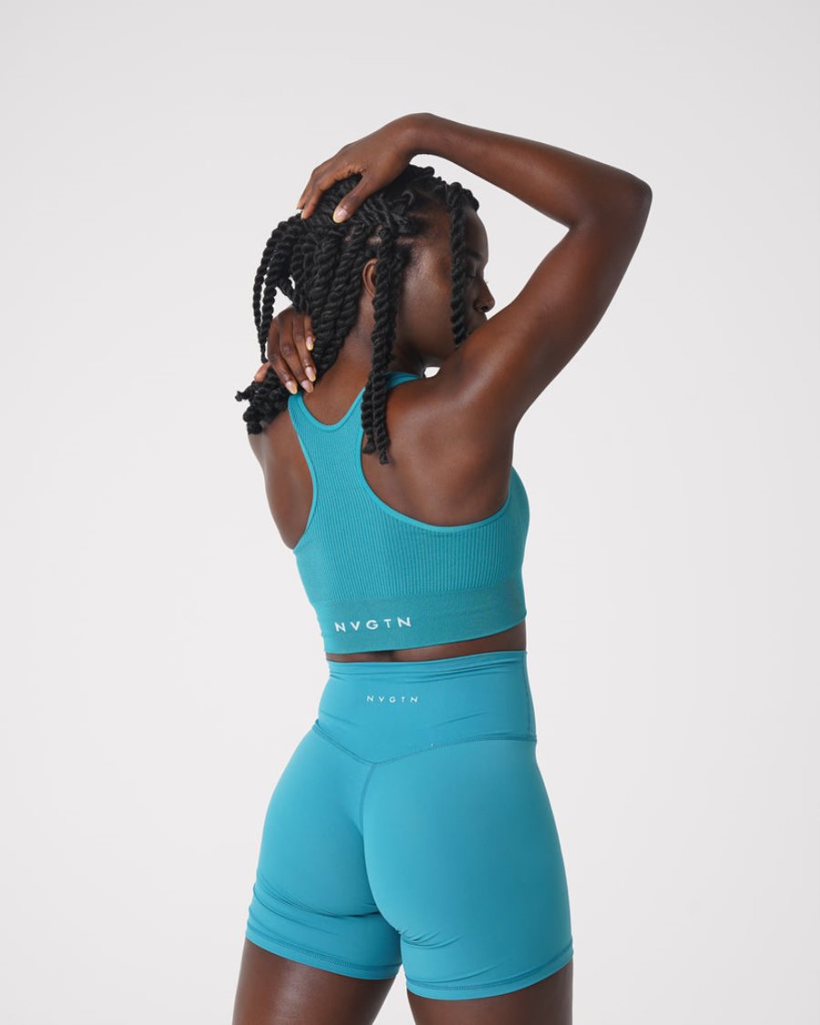 Turquoise Women's NVGTN Cinched Seamless Sports Bra Dubai | 8WHmfyc2