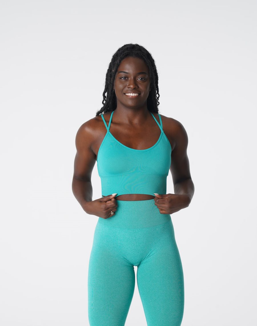 Turquoise Women's NVGTN Flourish Seamless Sports Bra Dubai | aSPqwWaK