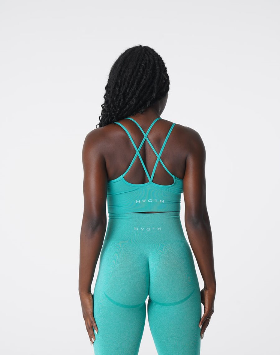 Turquoise Women's NVGTN Flourish Seamless Sports Bra Dubai | aSPqwWaK