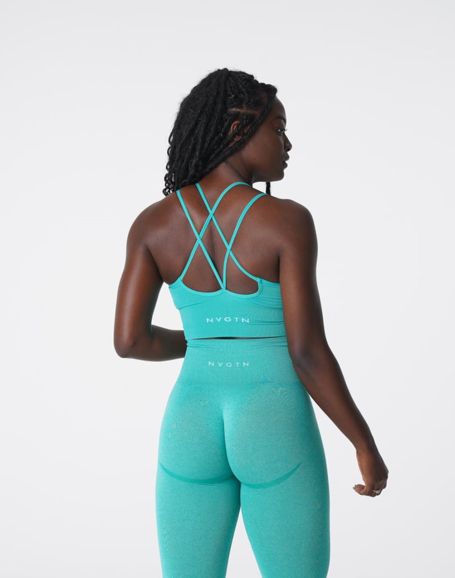 Turquoise Women\'s NVGTN Flourish Seamless Sports Bra Dubai | aSPqwWaK