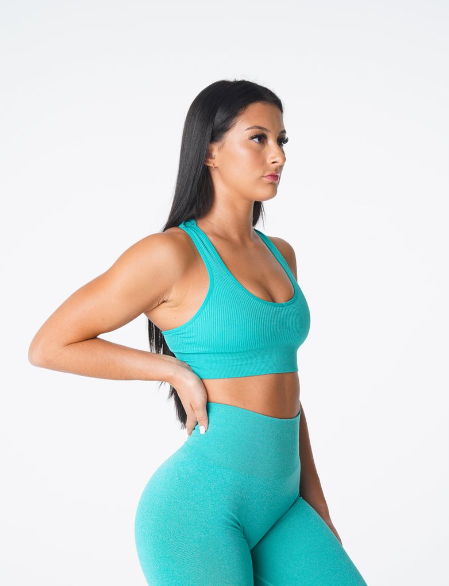 Turquoise Women's NVGTN Galaxy Ribbed Seamless Sports Bra Dubai | 7yqLrmPH