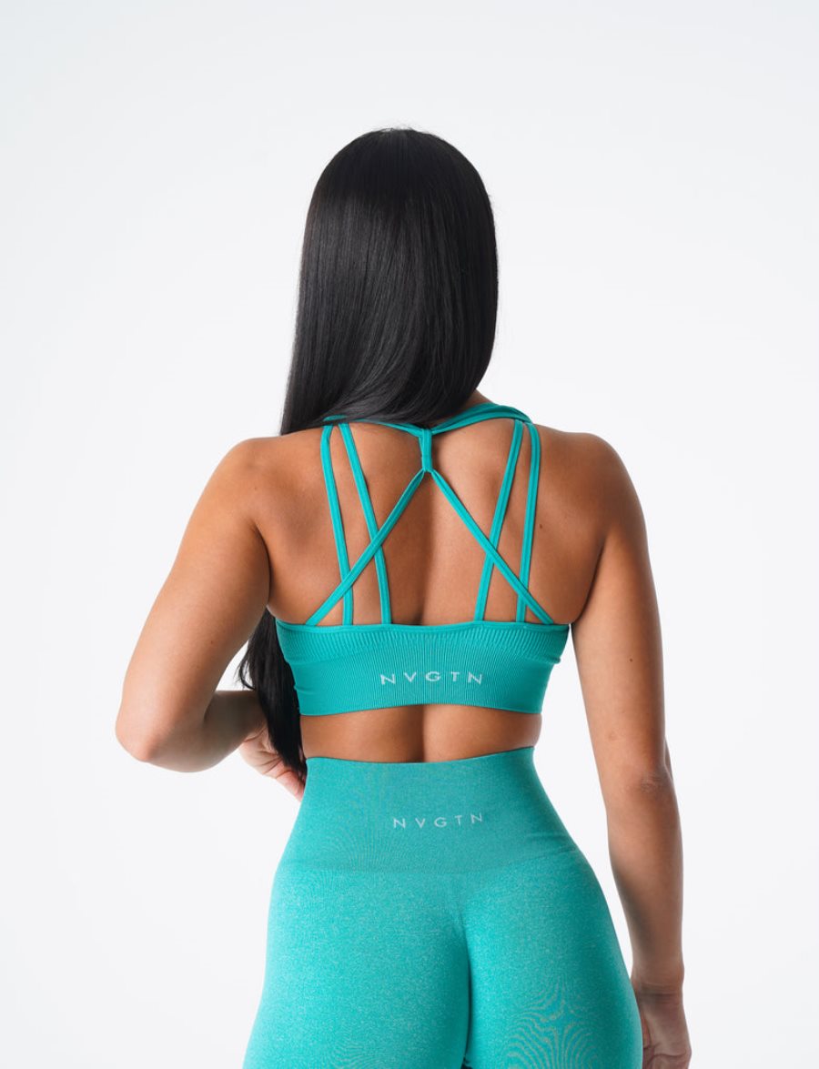 Turquoise Women's NVGTN Galaxy Ribbed Seamless Sports Bra Dubai | 7yqLrmPH