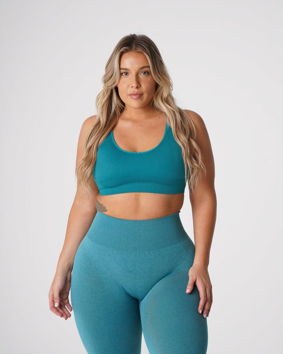 Turquoise Women\'s NVGTN Galaxy Ribbed Seamless Sports Bra Dubai | c6geL7op