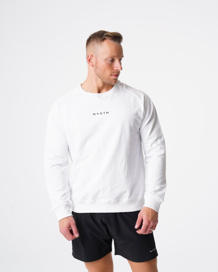 White Men's NVGTN Crew Neck Sweatshirts Dubai | 35pFqt53