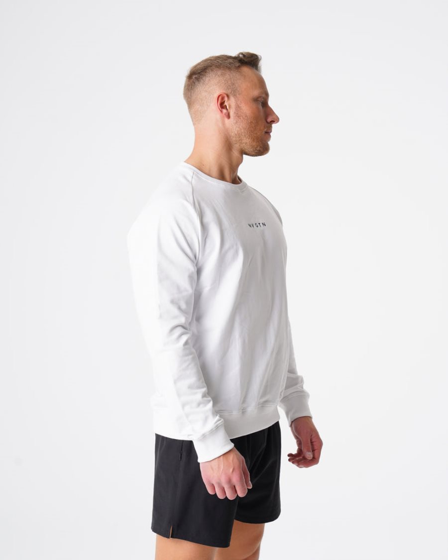 White Men's NVGTN Crew Neck Sweatshirts Dubai | 35pFqt53