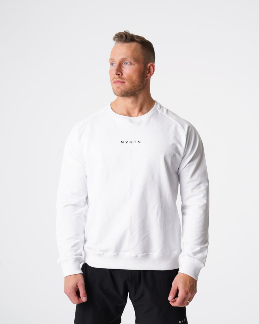 White Men\'s NVGTN Crew Neck Sweatshirts Dubai | 35pFqt53