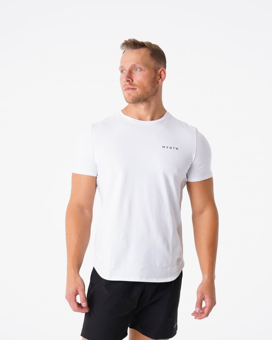 White Men's NVGTN Pulse Fitted T Shirts Dubai | BbZgIjVA