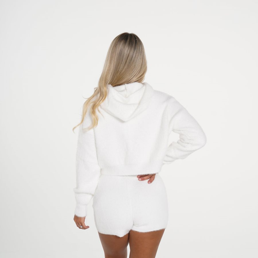 White Women's NVGTN Casual Cutie Lounge Cropped Hoodie Dubai | SE9wg0VO