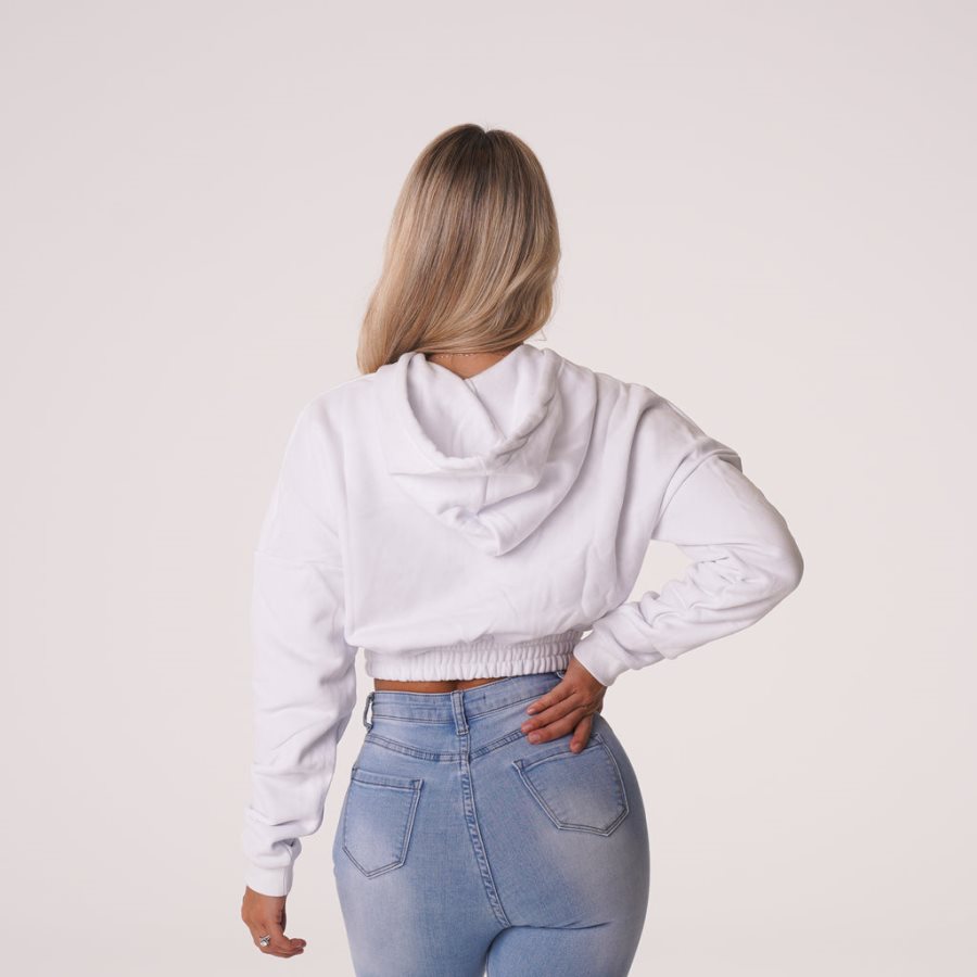 White Women's NVGTN Cozy Vibes Drop Shoulder Cropped Hoodie Dubai | WRELGNXU