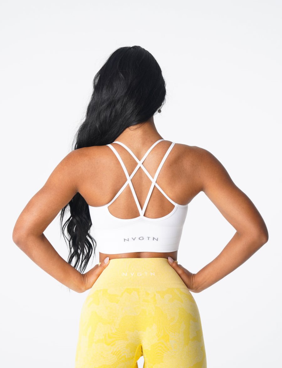 White Women's NVGTN Flourish Seamless Sports Bra Dubai | WS1dbepe