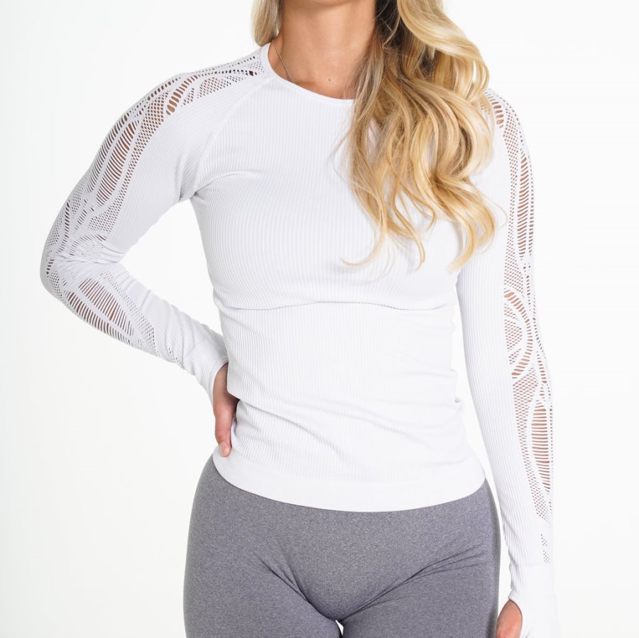 White Women's NVGTN Henna Seamless Long-Sleeve Tops Dubai | QvZAfVHp