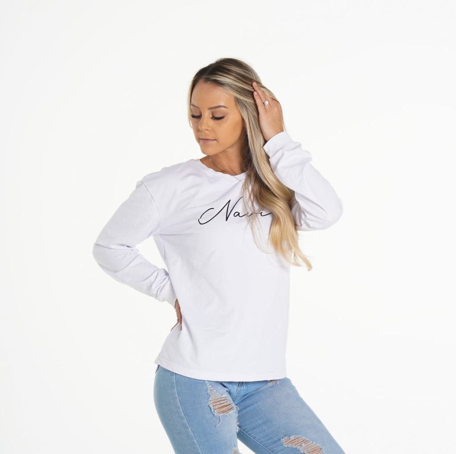 White Women's NVGTN Navi Crew Neck Tops Dubai | MjO98DCO