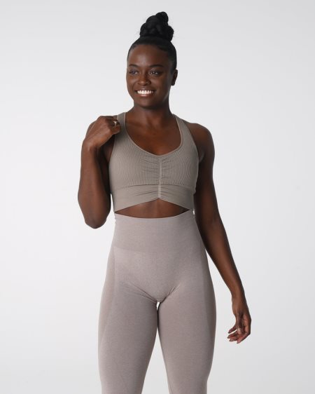 Grey Brown Women's NVGTN Cinched Seamless Sports Bra Dubai | rW5dnR5f