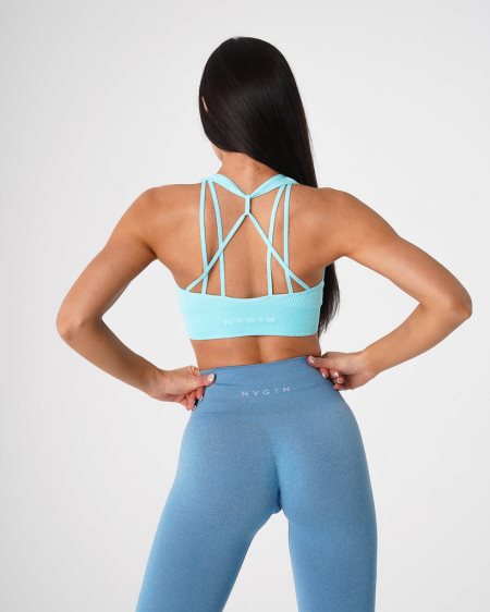 Light Turquoise Women's NVGTN Galaxy Ribbed Seamless Sports Bra Dubai | FkWmk2ui