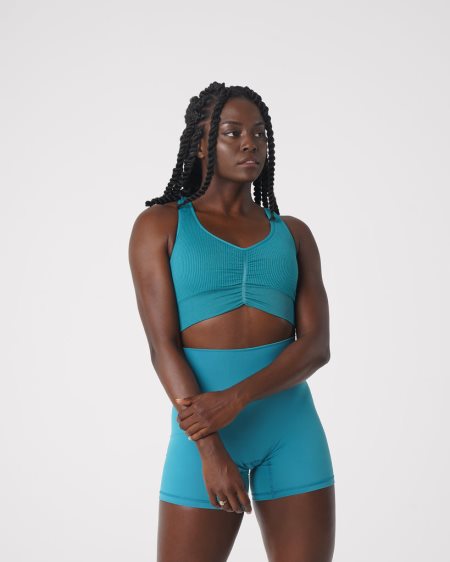 Turquoise Women's NVGTN Cinched Seamless Sports Bra Dubai | 8WHmfyc2